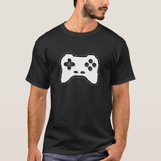 ゲームコントローラ白黒8ビットビデオゲームスタイル Tシャツ (正面)