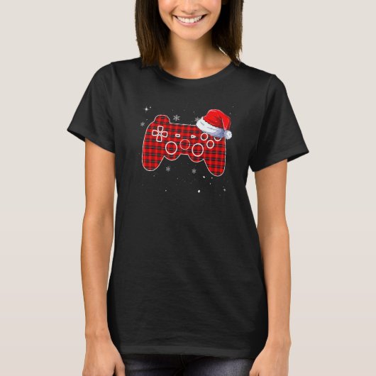 ゲームコントローラ クリスマスパジャマ サンタ帽子 ゲーマー 赤 Tシャツ (正面)