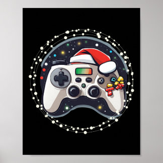 ゲームコントローラ サンタ帽子 クリスマス ゲーミング X ポスター