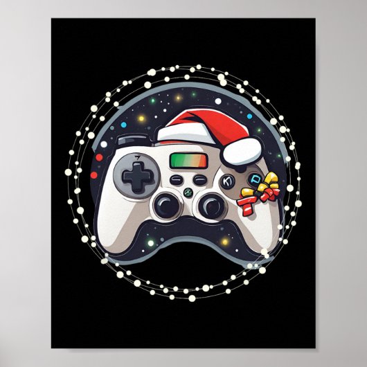 ゲームコントローラ サンタ帽子 クリスマス ゲーミング X ポスター (正面)