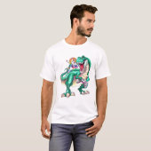 ゲームコントロール付きダビングUnicorn乗り恐竜 Tシャツ (正面フル)