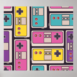 ゲームジョイスティックカラフルヴィンテージ壁紙 ポスター