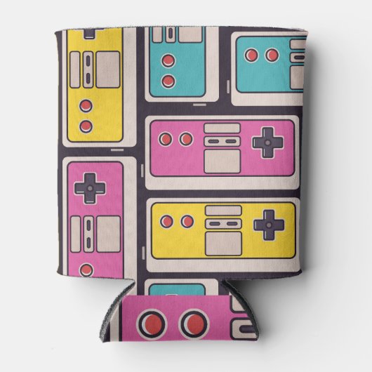 ゲームジョイスティックカラフルヴィンテージ壁紙 缶クーラー (正面)