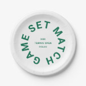 ゲームセットマッチ緑のテニスのトーナメントクレスト ペーパープレート (正面)