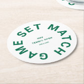 ゲームセットマッチ緑のテニスのトーナメントクレスト ラウンドペーパーコースター (アングル)