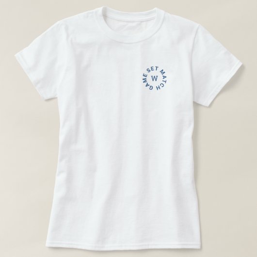 ゲームセットマッチ青モノグラムウィメンズテニスホワイト Tシャツ (デザイン正面)