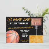 ゲームタイムだ!バスケットボールをテーマにした誕生日パーティー 招待状 (スタンド正面)