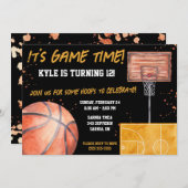 ゲームタイムだ!バスケットボールをテーマにした誕生日パーティー 招待状 (正面/裏面)