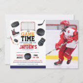 ゲームタイムアイスホッケースポーツフォト誕生日 招待状 (正面)