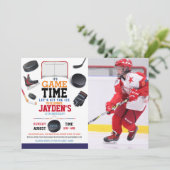 ゲームタイムアイスホッケースポーツフォト誕生日 招待状 (スタンド正面)