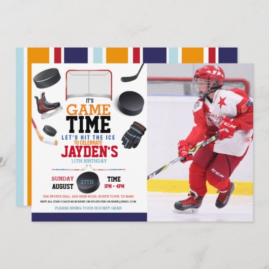 ゲームタイムアイスホッケースポーツフォト誕生日 招待状