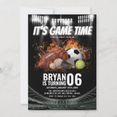 ゲームタイムキッズオールスタースポーツ誕生日 招待状 (正面)