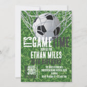 ゲームタイムサッカーボールスポーツ誕生日 招待状 (正面)