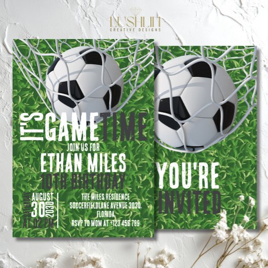 ゲームタイムサッカーボールスポーツ誕生日 招待状