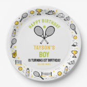 ゲームタイムテニス1歳誕生日 - ファンキッズ ペーパープレート (正面)