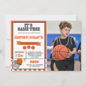 ゲームタイムバスケットボール誕生日パーティーの写真 招待状 (正面)