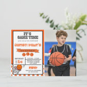 ゲームタイムバスケットボール誕生日パーティーの写真 招待状 (スタンド正面)
