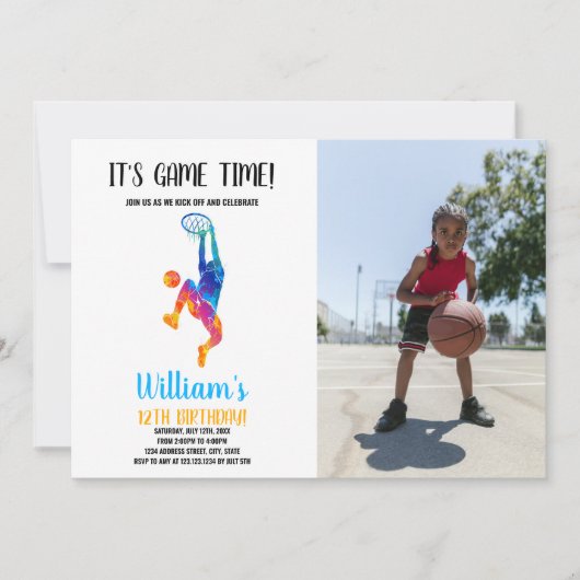 ゲームタイムバスケットボール誕生日招待状 招待状 (正面)
