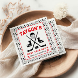 ゲームタイムホッケーの最初の誕生日パーティー スタンダードカクテルナプキン