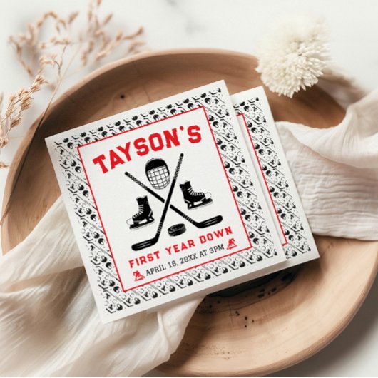 ゲームタイムホッケーの最初の誕生日パーティー スタンダードカクテルナプキン