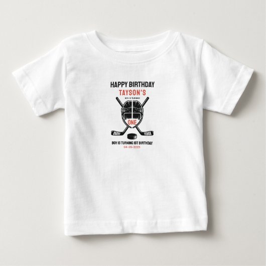ゲームタイムホッケー1歳誕生日パーティー ベビーTシャツ (正面)