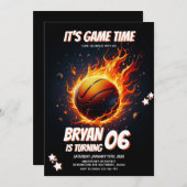 ゲームタイムボーイズバスケットボールスポーツ誕生日 招待状 (正面/裏面)