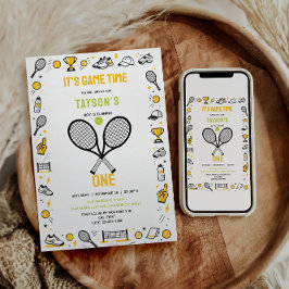 ゲームタイム テニス 1歳の誕生日 - 楽しい子供たち 招待状