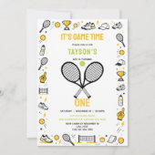 ゲームタイム テニス 1歳の誕生日 - 楽しい子供たち 招待状 (正面)