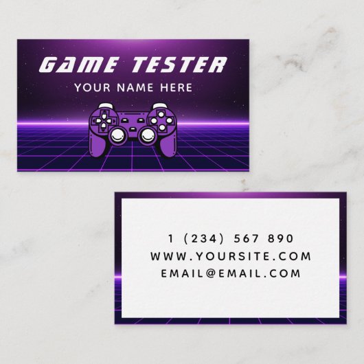 ゲームテスター開発者ゲーマー未来的パープル 名刺 (正面/裏面)