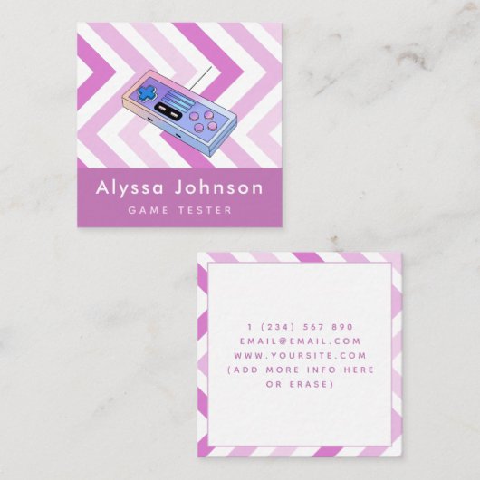 ゲームテスター開発者レトロコントローラガジェットピンク スクエア名刺 (正面/裏面)