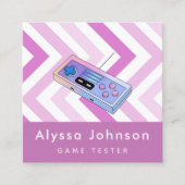 ゲームテスター開発者レトロコントローラガジェットピンク スクエア名刺 (正面)