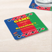 ゲームナイトの招待状、チケット、コースターすべてを1つに スクエアペーパーコースター (アングル)