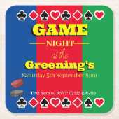 ゲームナイトの招待状、チケット、コースターすべてを1つに スクエアペーパーコースター (正面)