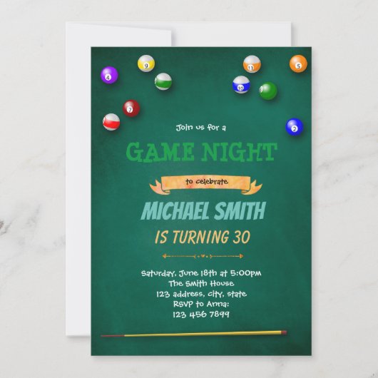 ゲームナイトアダルト誕生パーティーの招待 招待状 (正面)