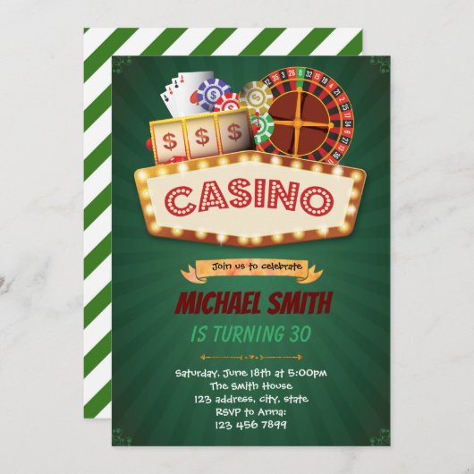 ゲームナイトカジノ誕生日の招待状 招待状 (正面/裏面)