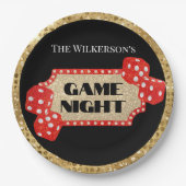 ゲームナイトグリッターマーキーサインオンブラック ペーパープレート (正面)