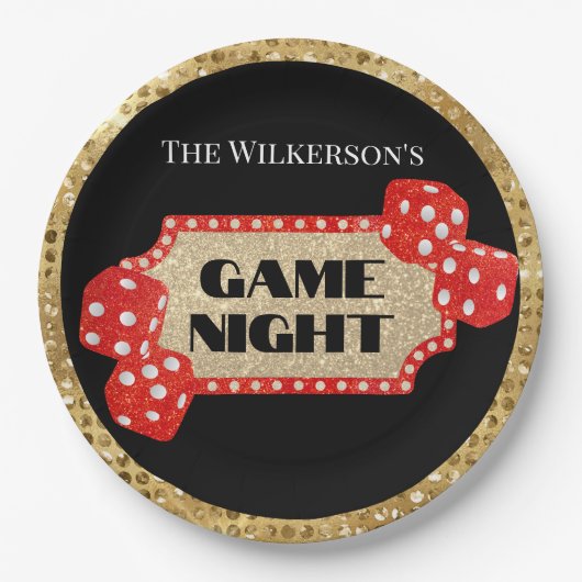 ゲームナイトグリッターマーキーサインオンブラック ペーパープレート (正面)