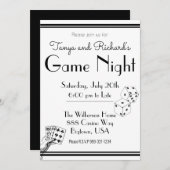 ゲームナイトパーティの招待状白黒レトロ 招待状 (正面/裏面)