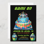ゲームナイトビデオゲーマーケーキ子供の誕生日パーティー 招待状 (正面/裏面)