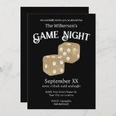 ゲームナイト金ゴールドグリッターサイコロオンブラック 招待状 (正面/裏面)