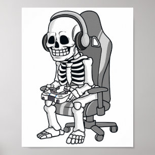 ゲームハロウィンスケルトン怖いゲーマー少年たち ポスター