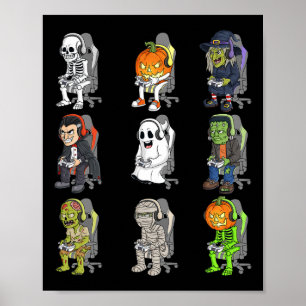 ゲームハロウィーンスケルトンヴァンパイアゲーマーゾンビボーイ ポスター