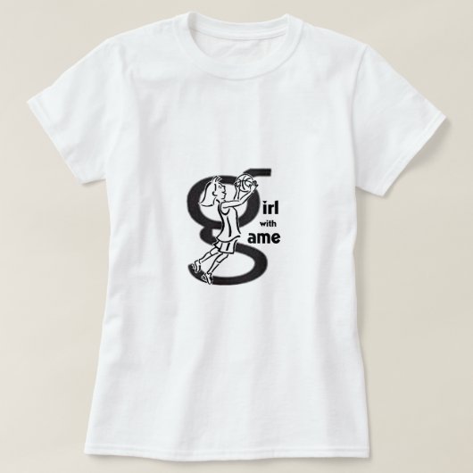 ゲームバスケットボールTシャツを着た少女 Tシャツ (デザイン正面)