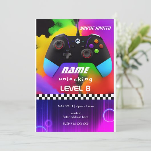 ゲームパーソナライズされたの誕生日の招待状 招待状 (スタンド正面)