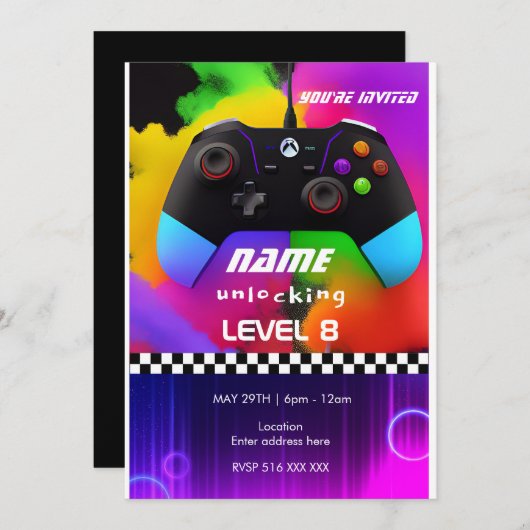 ゲームパーソナライズされたの誕生日の招待状 招待状 (正面/裏面)