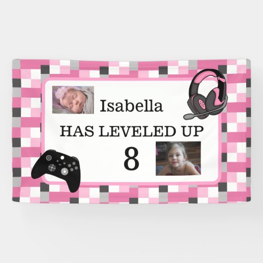 ゲームパーソナライズされたをテーマにしたピンク誕生日 横断幕 (横)