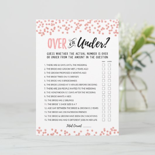 ゲームパーソナライズされたカードの上または下のブライダルシャワー 招待状 (スタンド正面)