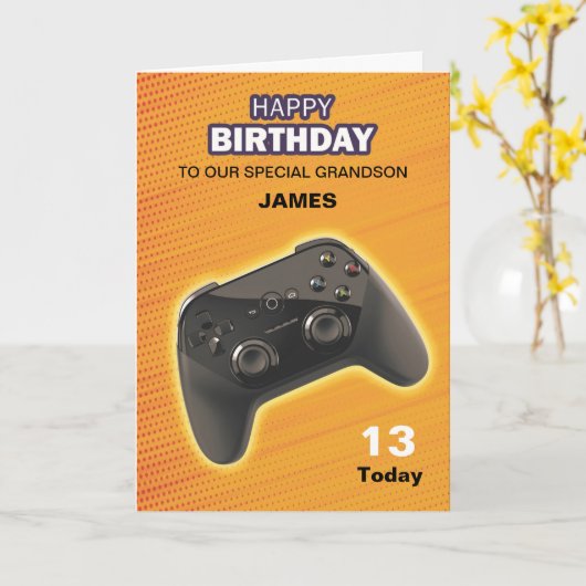 ゲームパーソナライズされたコントローラ誕生日カード カード (黄色い花)