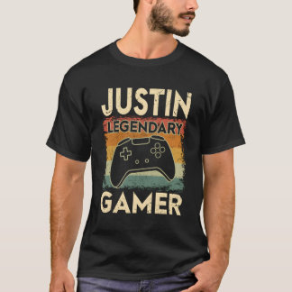 ゲームパーソナライズされた名ジャスティン伝説ゲーマー Tシャツ