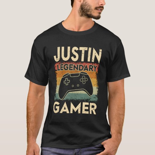 ゲームパーソナライズされた名ジャスティン伝説ゲーマー Tシャツ (正面)